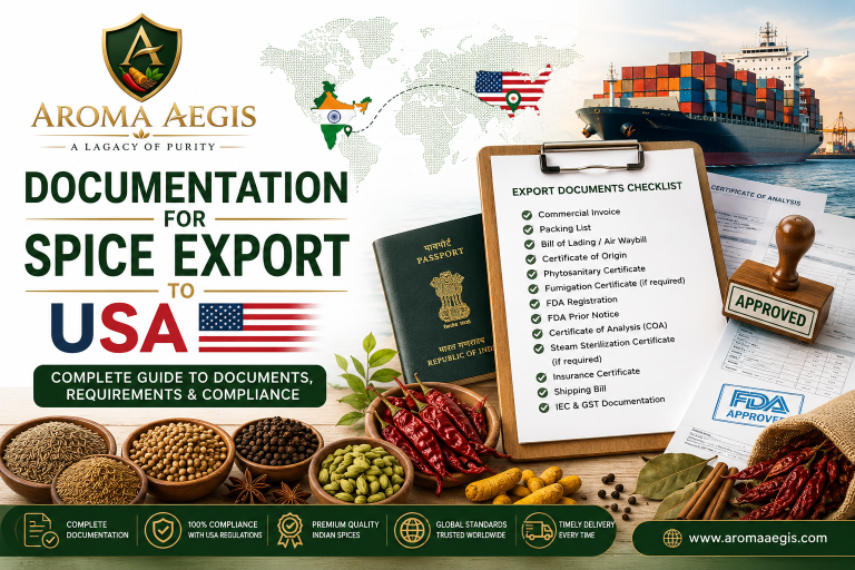 Documentation for Spice Export to the USA: Complete Guide for Indian ExportersExporting Indian spices to the USA offers tremendous business opportunities, but success depends on accurate export documentation and compliance with U.S. import regulations. Missing even one document can delay customs clearance or lead to shipment rejection.Essential Documents Required for Spice Export to the USA