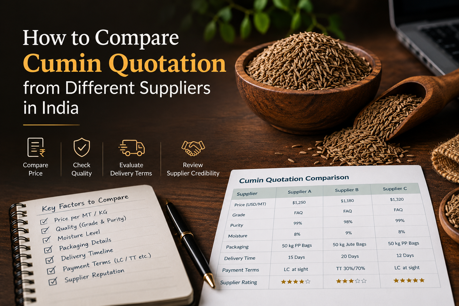 Indian spices export including cumin, red chili, turmeric, coriander and black pepper